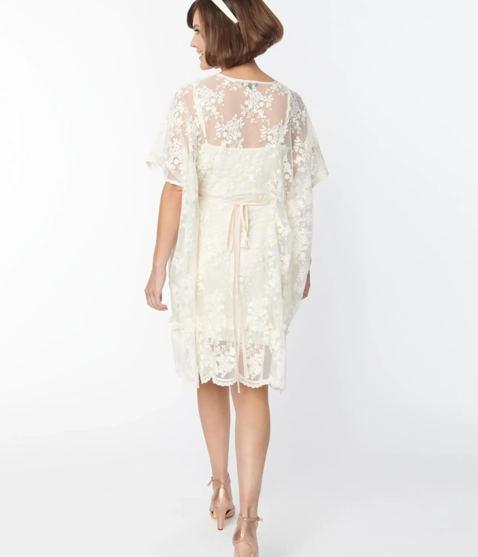 Unique Vintage Maxi|Caftans>Smak Parlor 1970s Ivory Embroidered Lace Mini Caftan
