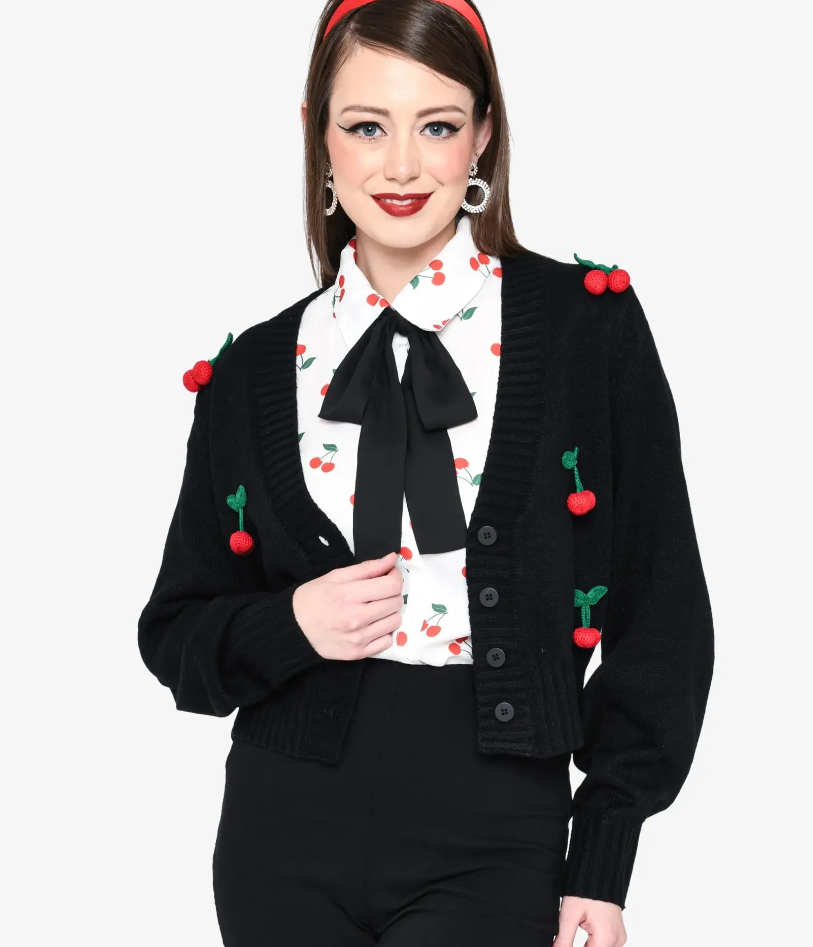 Unique Vintage Sweaters & Cardigans|All Things Black>Smak Parlour Black Cherries Cropped Knit Cardigan