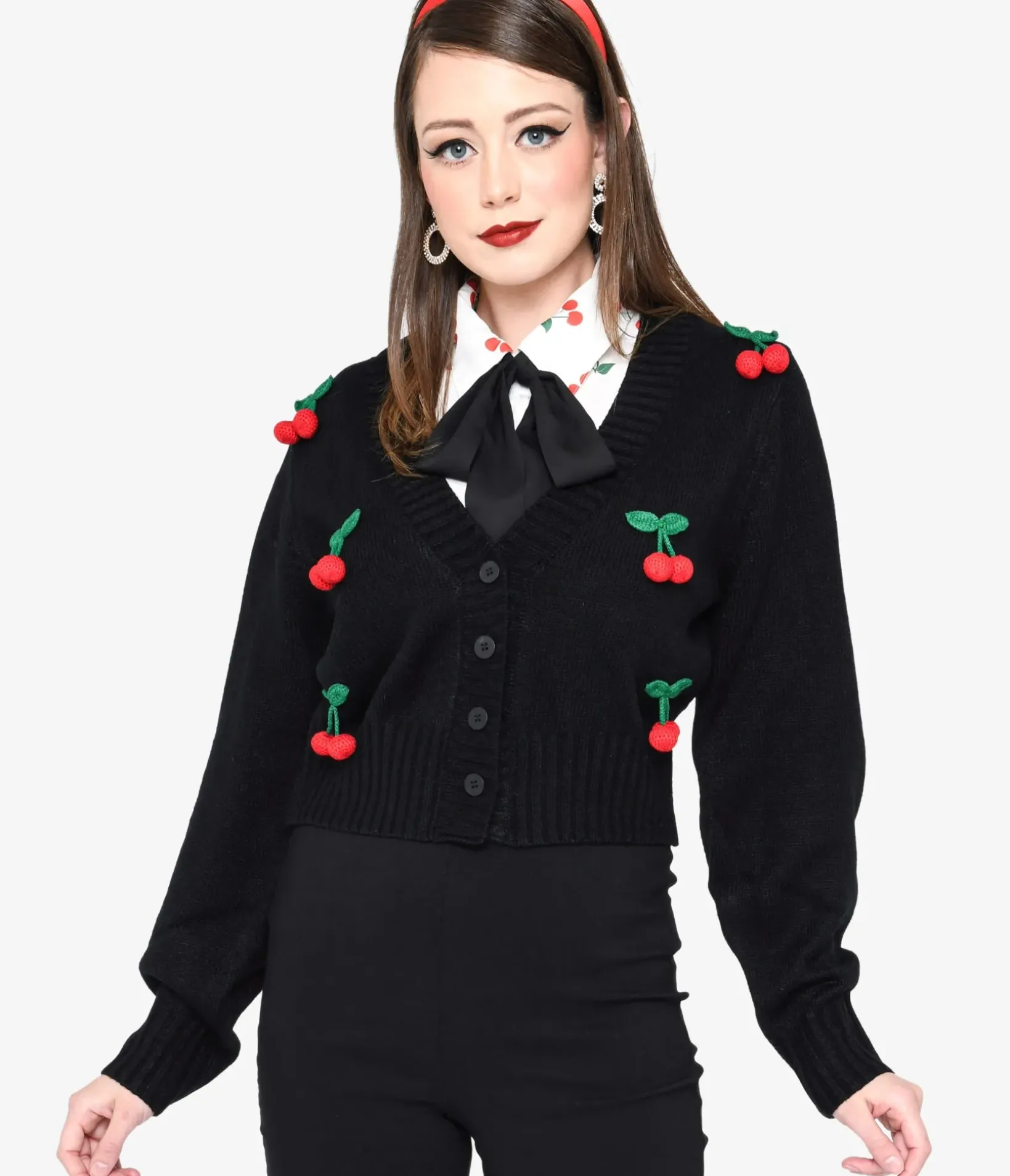 Unique Vintage Sweaters & Cardigans|All Things Black>Smak Parlour Black Cherries Cropped Knit Cardigan