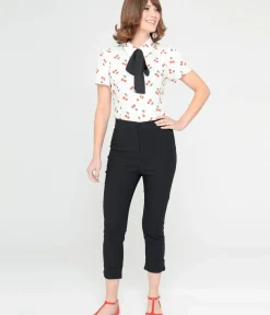 Unique Vintage All Things Black>Smak Parlour Black & Cherry Pocket Smarty Pants Capri