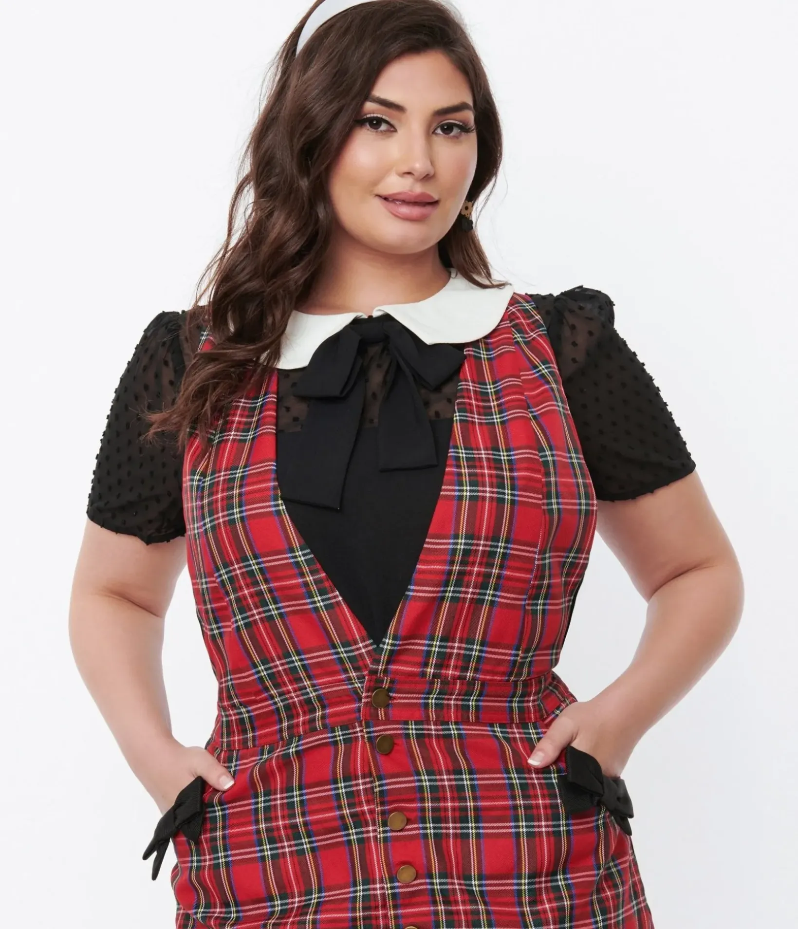 Unique Vintage Blouses|Blouses>Smak Parlour Black Clipdot & White Collared Bow Blouse