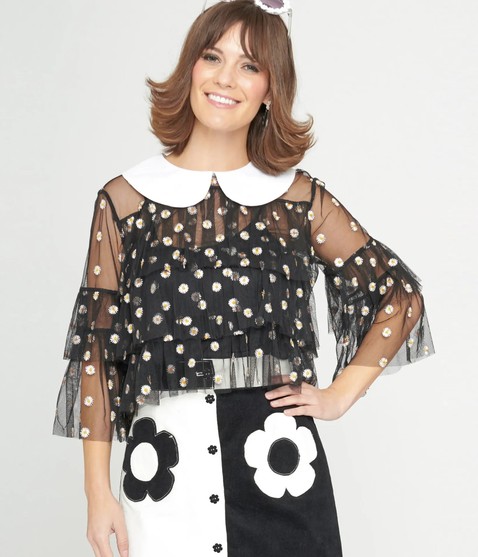Unique Vintage Blouses|All Things Black>Smak Parlour Black Daisy Mesh Ruffle Top