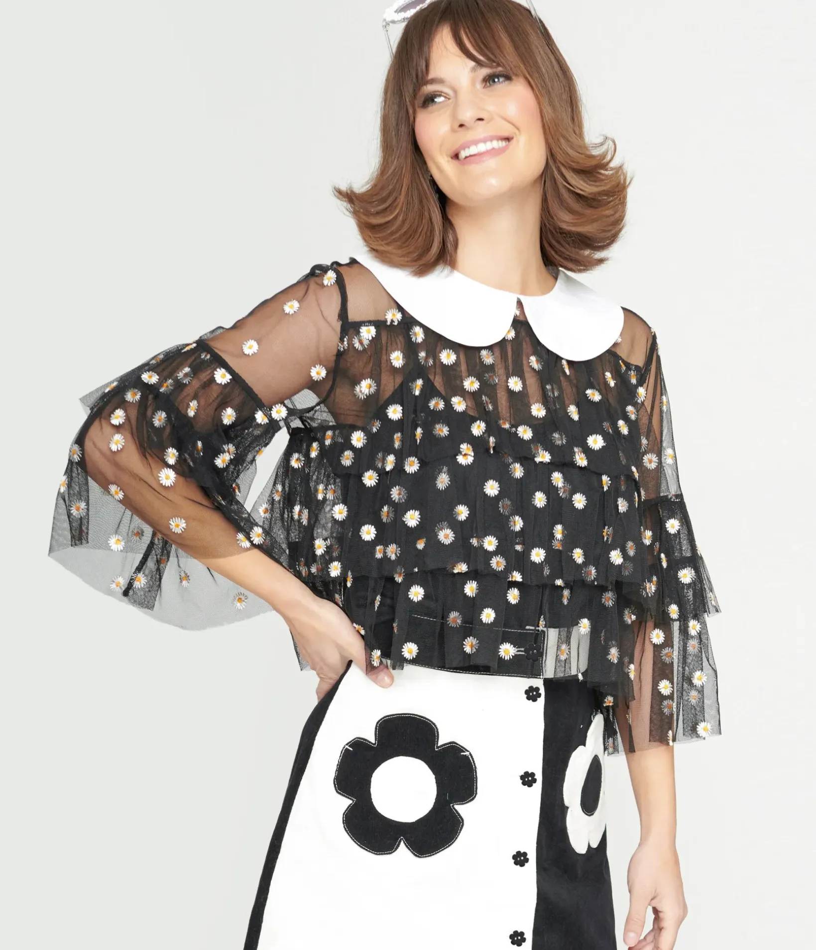 Unique Vintage Blouses|All Things Black>Smak Parlour Black Daisy Mesh Ruffle Top