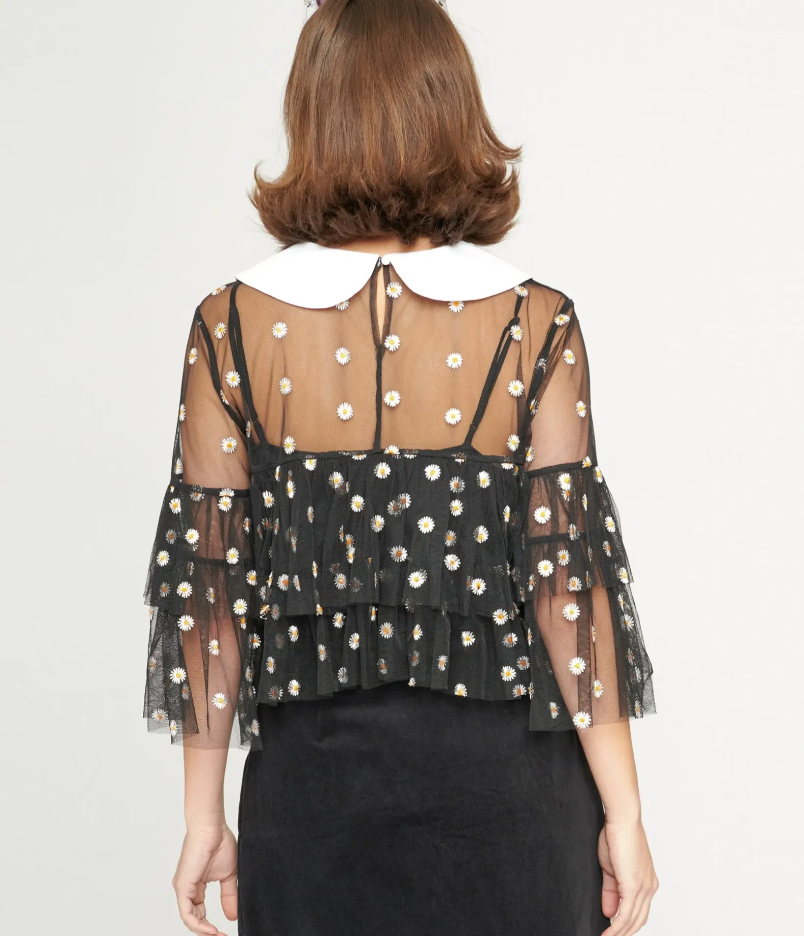 Unique Vintage Blouses|All Things Black>Smak Parlour Black Daisy Mesh Ruffle Top
