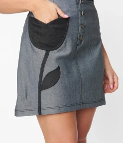 Unique Vintage Skirts|Skirts>Smak Parlour Black Denim Tulip Mini Skirt