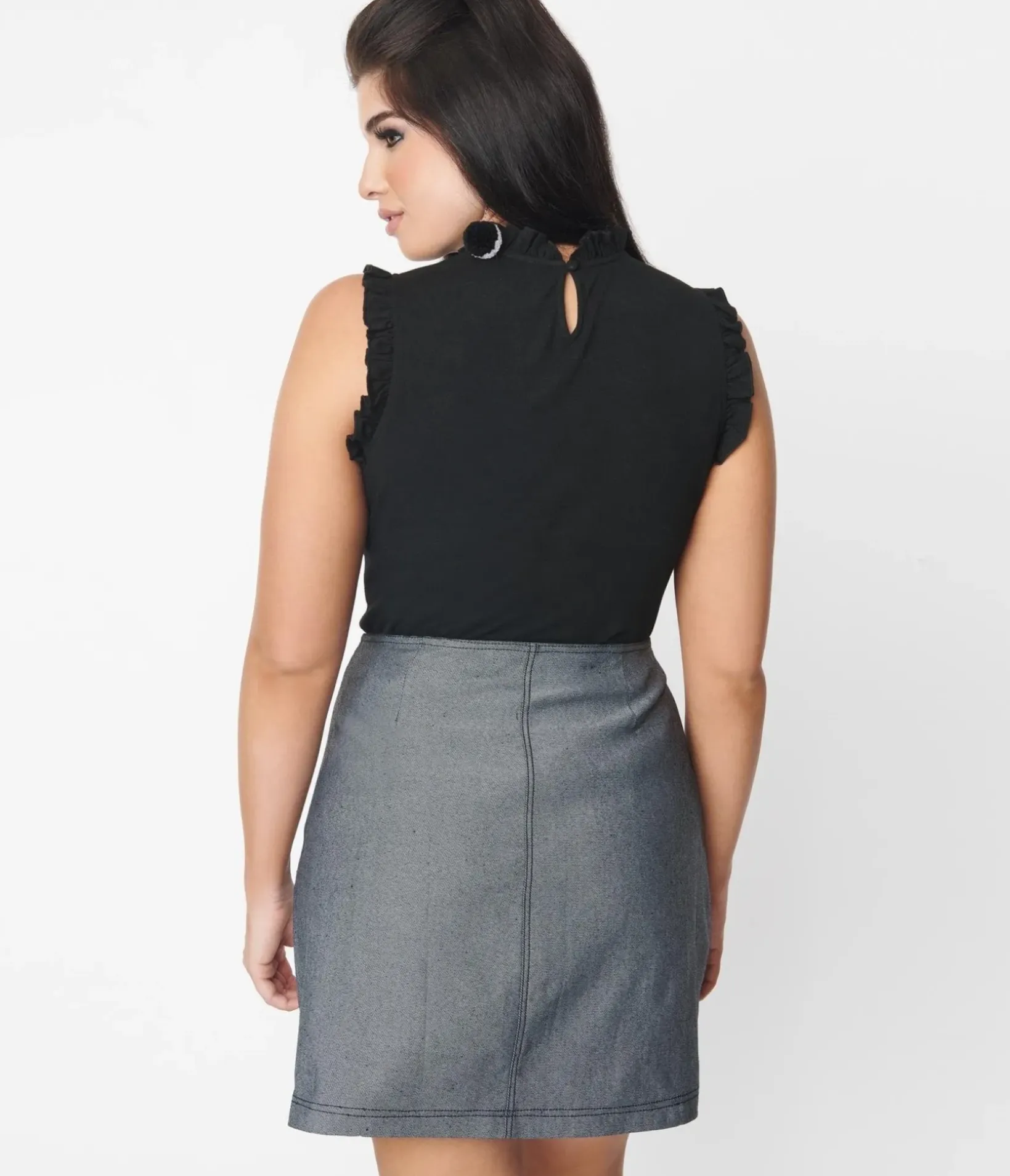 Unique Vintage Skirts|Skirts>Smak Parlour Black Denim Tulip Mini Skirt
