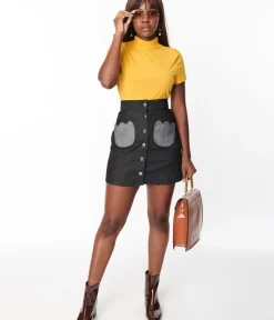 Unique Vintage Skirts|All Things Black>Smak Parlour Black Denim Tulip Patch Pocket Skirt