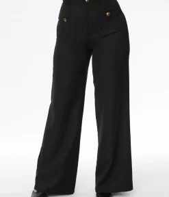 Unique Vintage All Things Black>Smak Parlour Black & Gold Buttoned Wide Leg Trousers