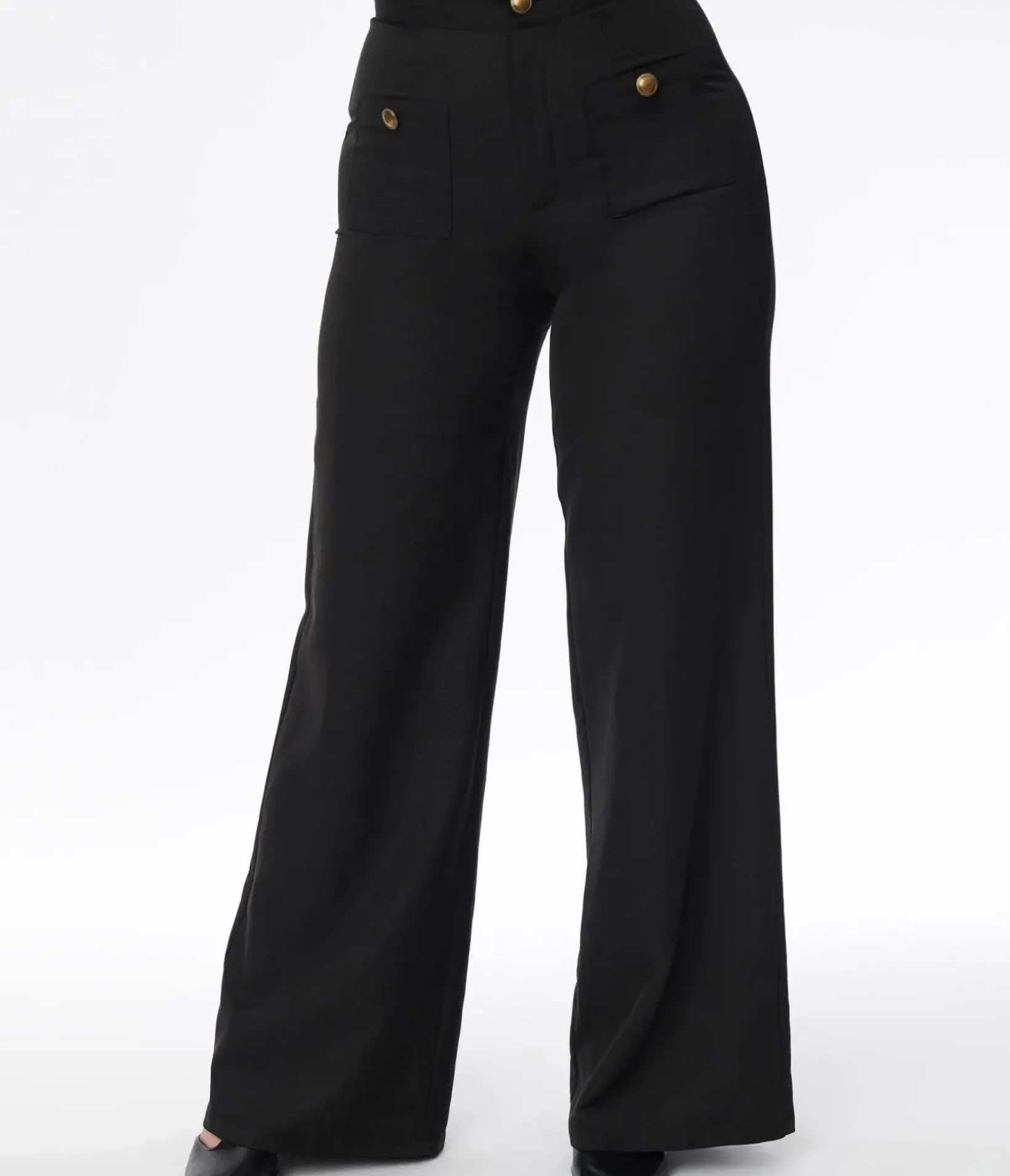 Unique Vintage All Things Black>Smak Parlour Black & Gold Buttoned Wide Leg Trousers