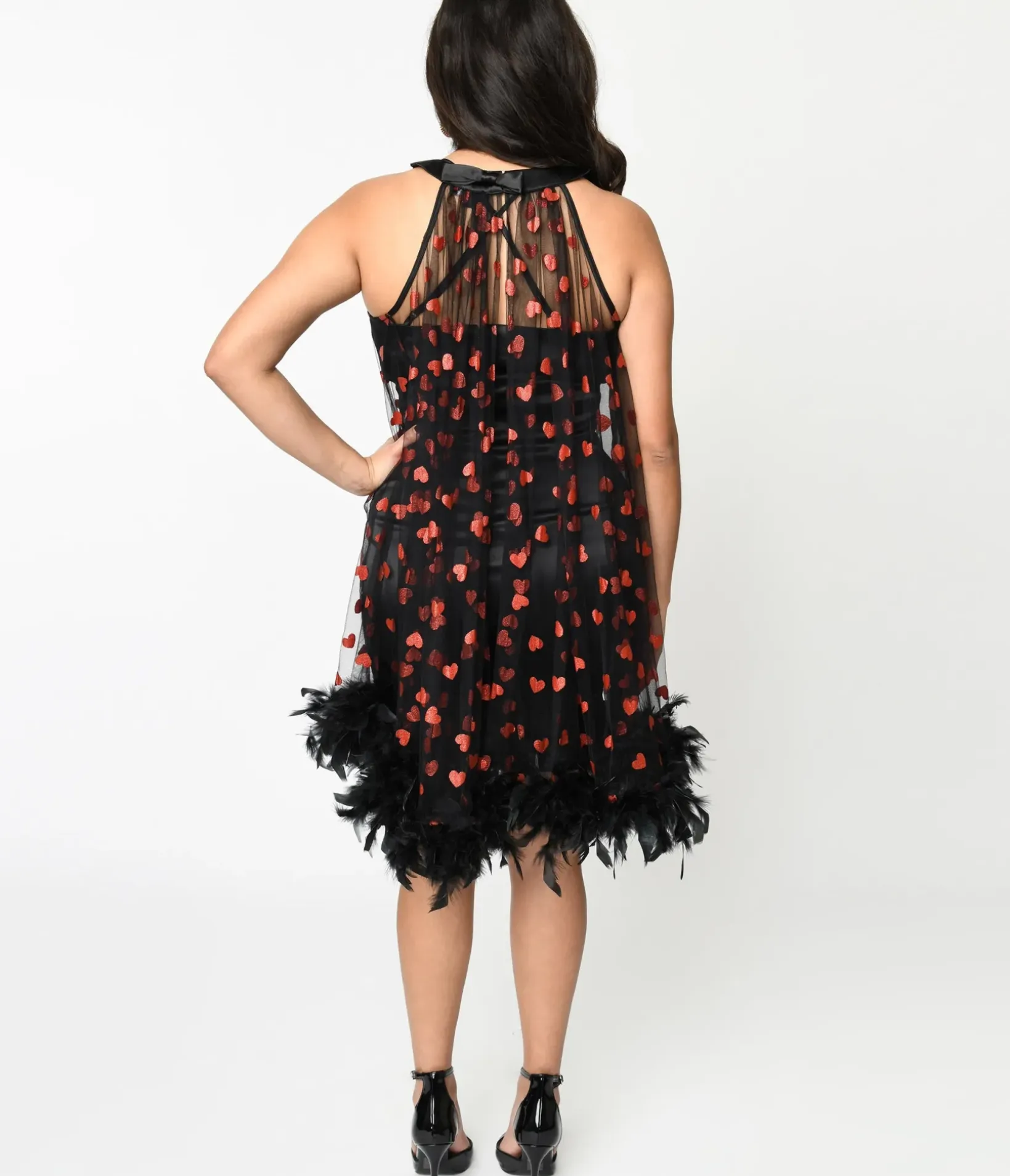 Unique Vintage Everyday Dresses|All Things Black>Smak Parlour Black Mesh & Glitter Hearts Organza Dress