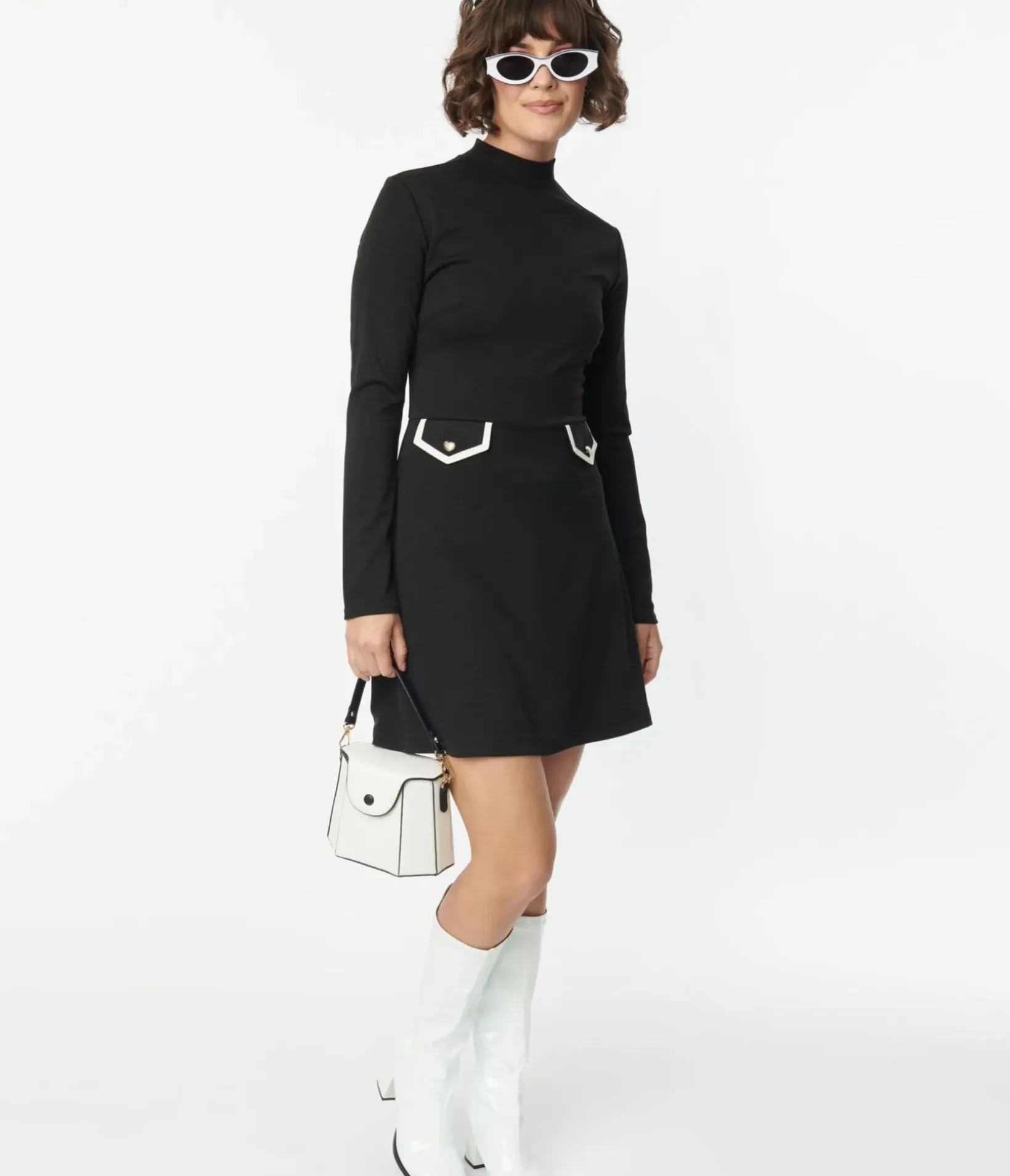 Unique Vintage Fit & Flare|Everyday Dresses>Smak Parlour Black Mock Turtleneck Fit & Flare Dress