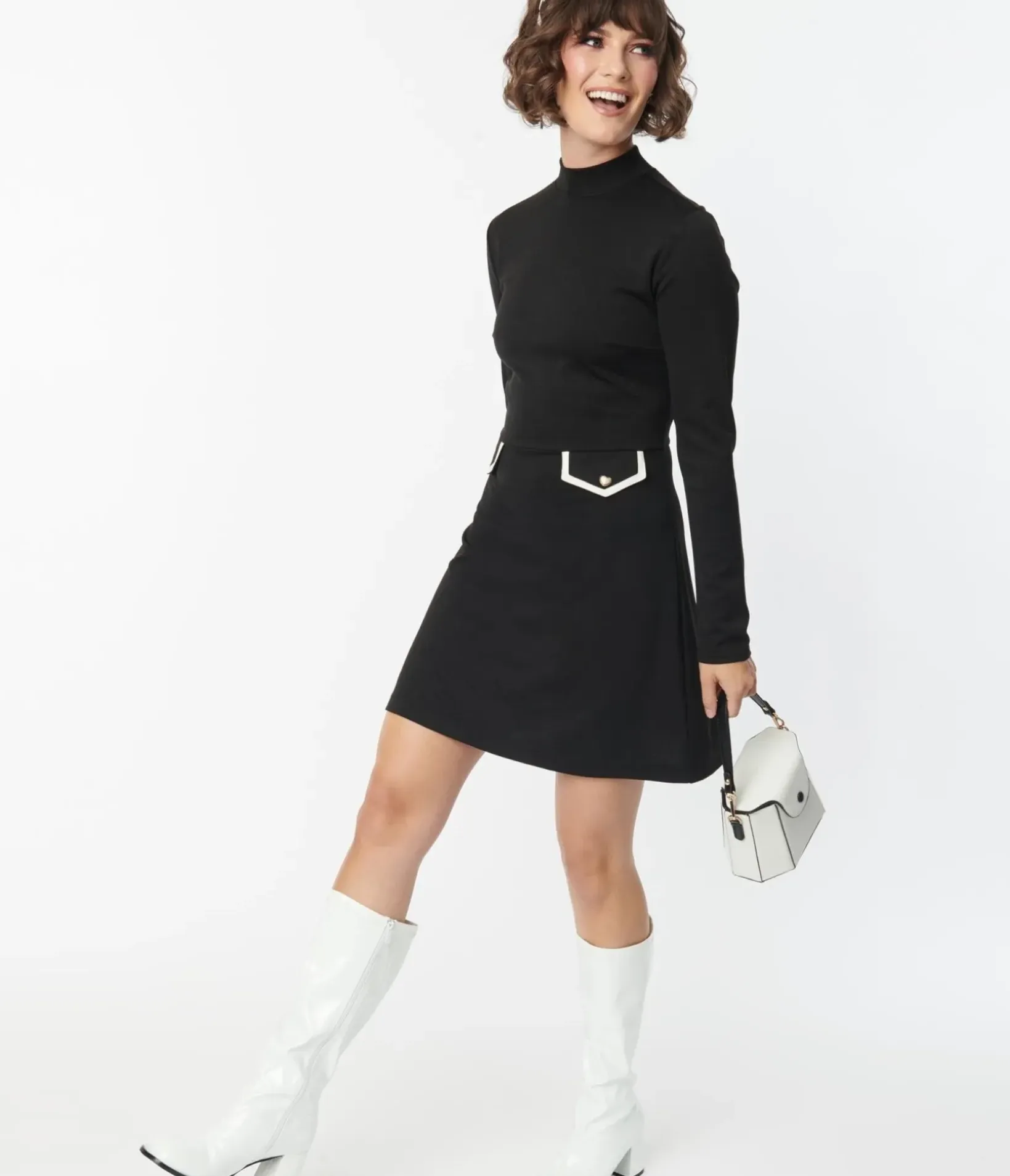 Unique Vintage Fit & Flare|Everyday Dresses>Smak Parlour Black Mock Turtleneck Fit & Flare Dress