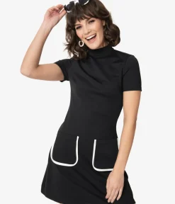 Unique Vintage Pocket Dresses|Everyday Dresses>Smak Parlour Black Mock Turtleneck Wave Maker Mini Dress