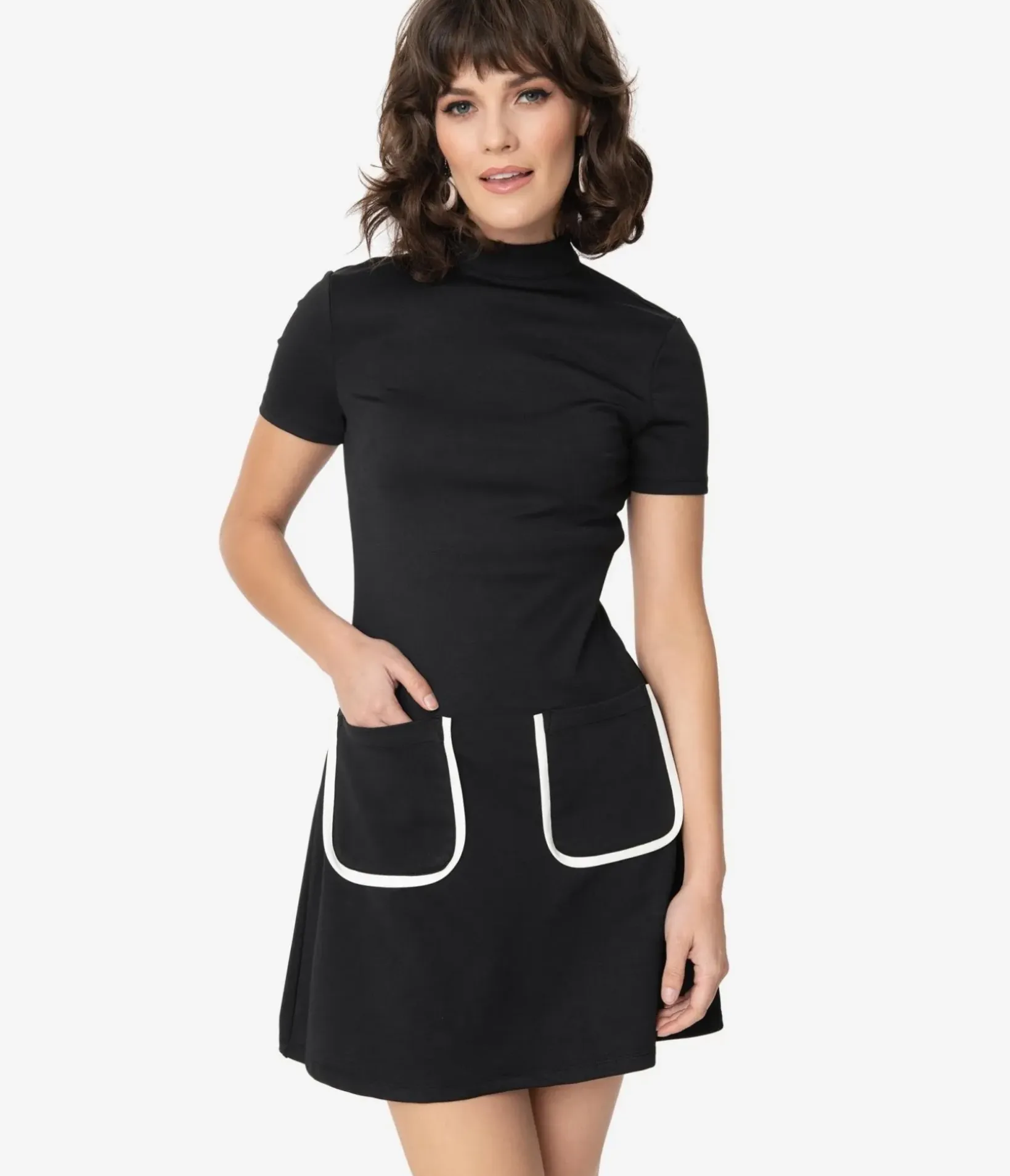 Unique Vintage Pocket Dresses|Everyday Dresses>Smak Parlour Black Mock Turtleneck Wave Maker Mini Dress