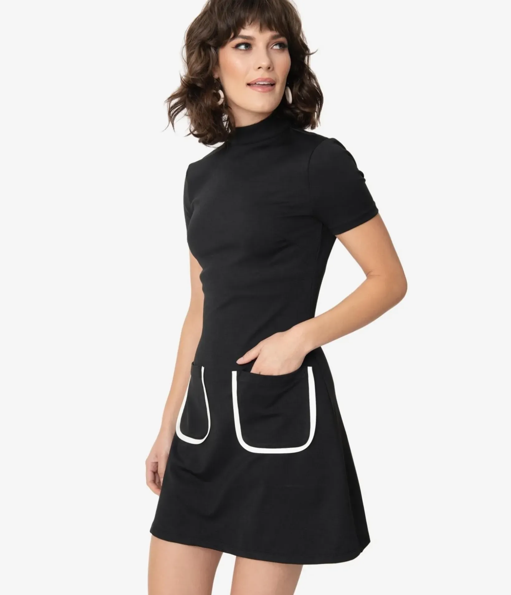 Unique Vintage Pocket Dresses|Everyday Dresses>Smak Parlour Black Mock Turtleneck Wave Maker Mini Dress