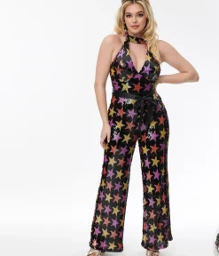 Unique Vintage Rompers & Jumpsuits|Rompers & Jumpsuits>Smak Parlour Black & Multicolor Star Sequin Glamour Goddess Jumpsuit