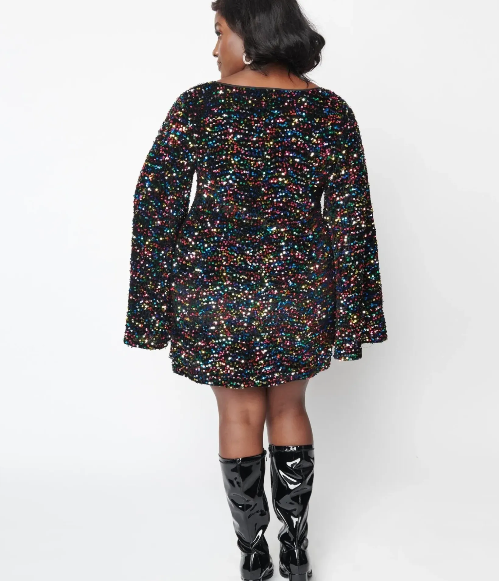 Unique Vintage Fit & Flare|Pocket Dresses>Smak Parlour Black & Rainbow Sequin Downtown Scene Mini Dress