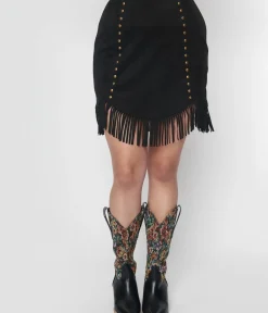 Unique Vintage Skirts|All Things Black>Smak Parlour Black Western Fringe Mini Skirt