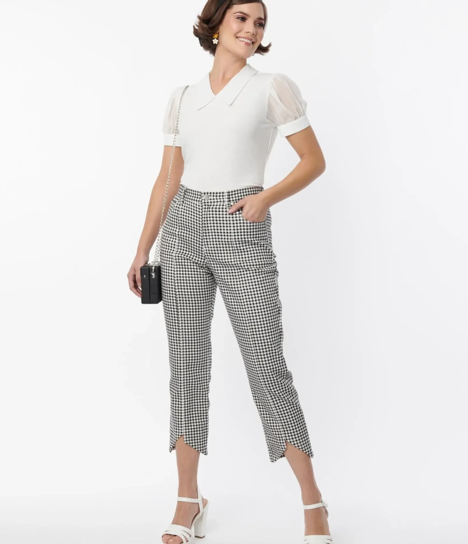 Unique Vintage Pants|All Things Black>Smak Parlour Black & White Gingham High Rise Capri