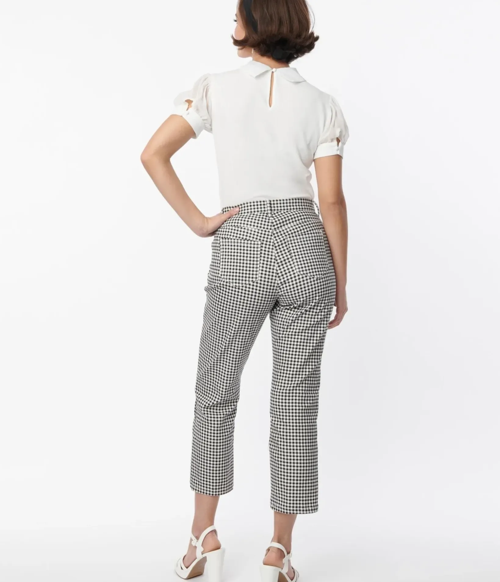 Unique Vintage Pants|All Things Black>Smak Parlour Black & White Gingham High Rise Capri