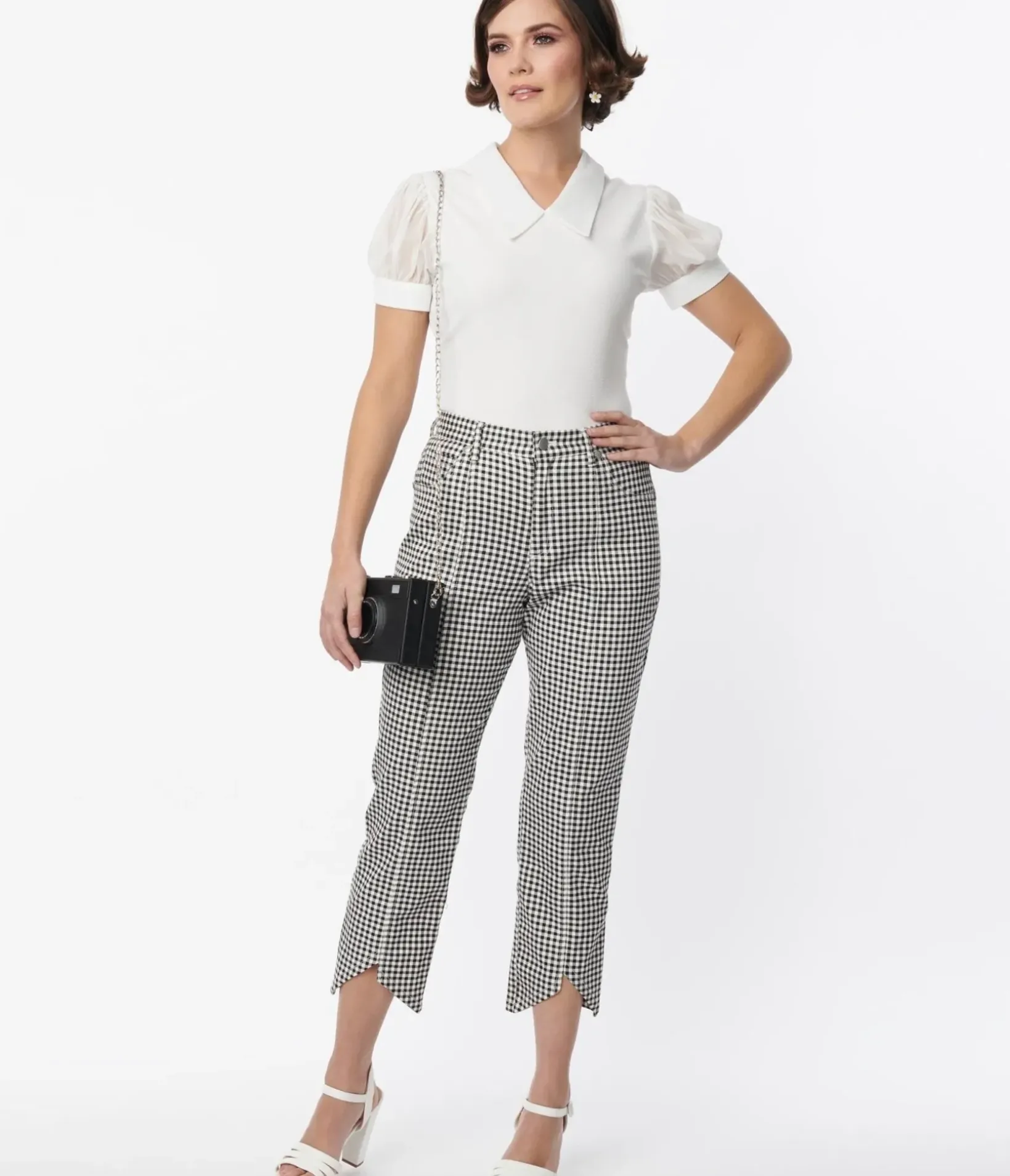 Unique Vintage Pants|All Things Black>Smak Parlour Black & White Gingham High Rise Capri