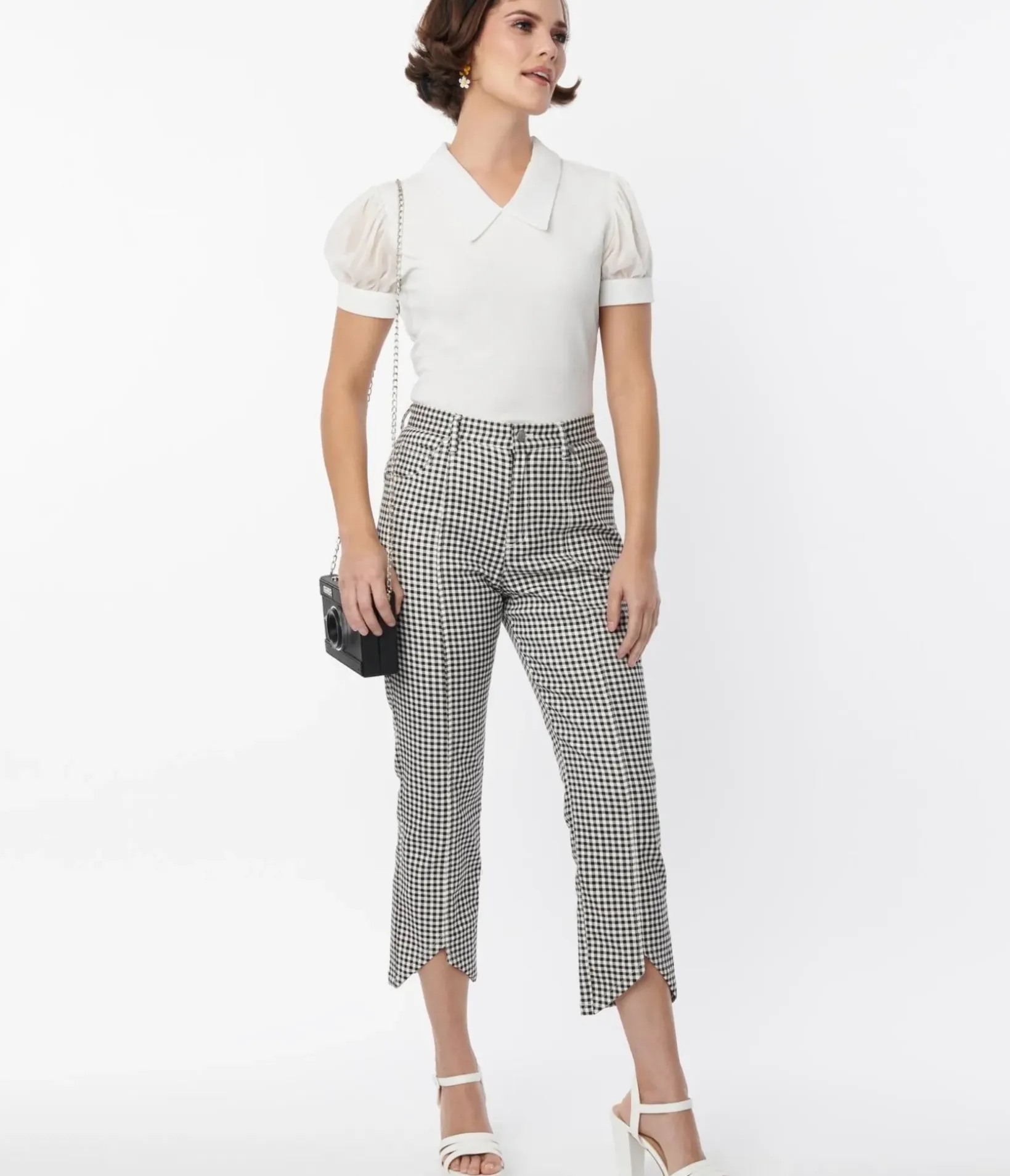 Unique Vintage Pants|All Things Black>Smak Parlour Black & White Gingham High Rise Capri
