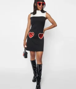 Unique Vintage Fit & Flare|Pocket Dresses>Smak Parlour Black & White Sequin Heart Haute Gossip Mini Dress