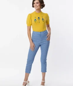Unique Vintage Pants>Smak Parlour Blue Gingham Tulip Pocket Smarty Pants Capri