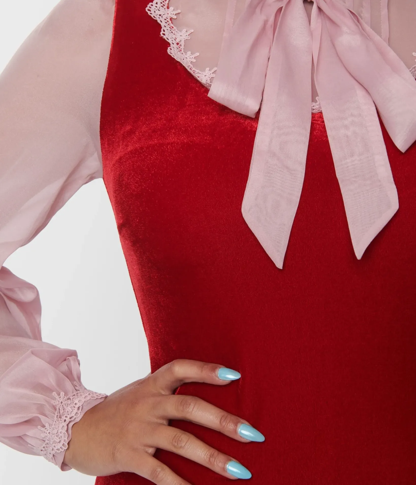 Unique Vintage Everyday Dresses|All Things Pink>Smak Parlour Burgundy Velvet & Pink Bow Neck Shift Dress