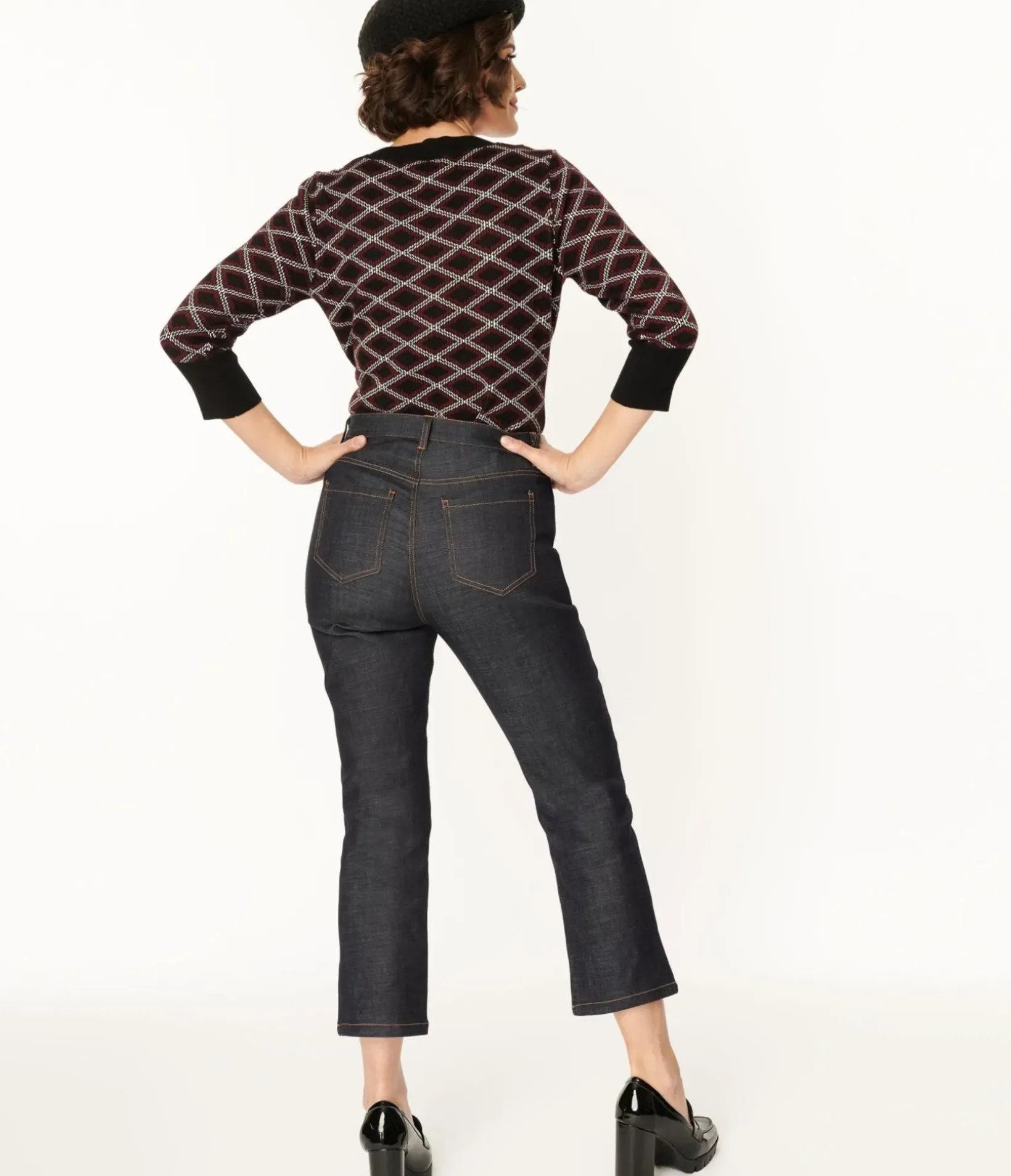 Unique Vintage All Things Black>Smak Parlour Dark Denim Notched Capri Jeans