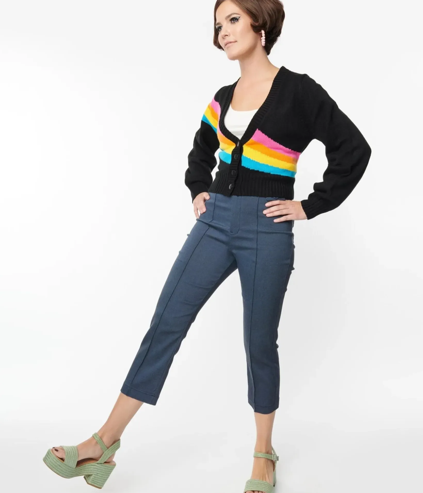 Unique Vintage Pants|Pants>Smak Parlour Denim Bengaline & Rainbow Pocket Pintuck Capris
