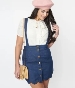 Unique Vintage Skirts>Smak Parlour Denim Blue Suspender Mini Skirt