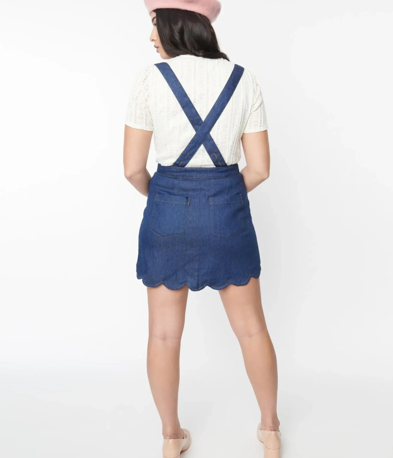 Unique Vintage Skirts>Smak Parlour Denim Blue Suspender Mini Skirt