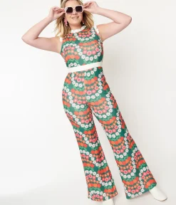 Unique Vintage Rompers & Jumpsuits|All Things Red>Smak Parlour Green & Red Daisy Chain Back Bow Jumpsuit