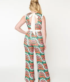 Unique Vintage Rompers & Jumpsuits|All Things Red>Smak Parlour Green & Red Daisy Chain Back Bow Jumpsuit