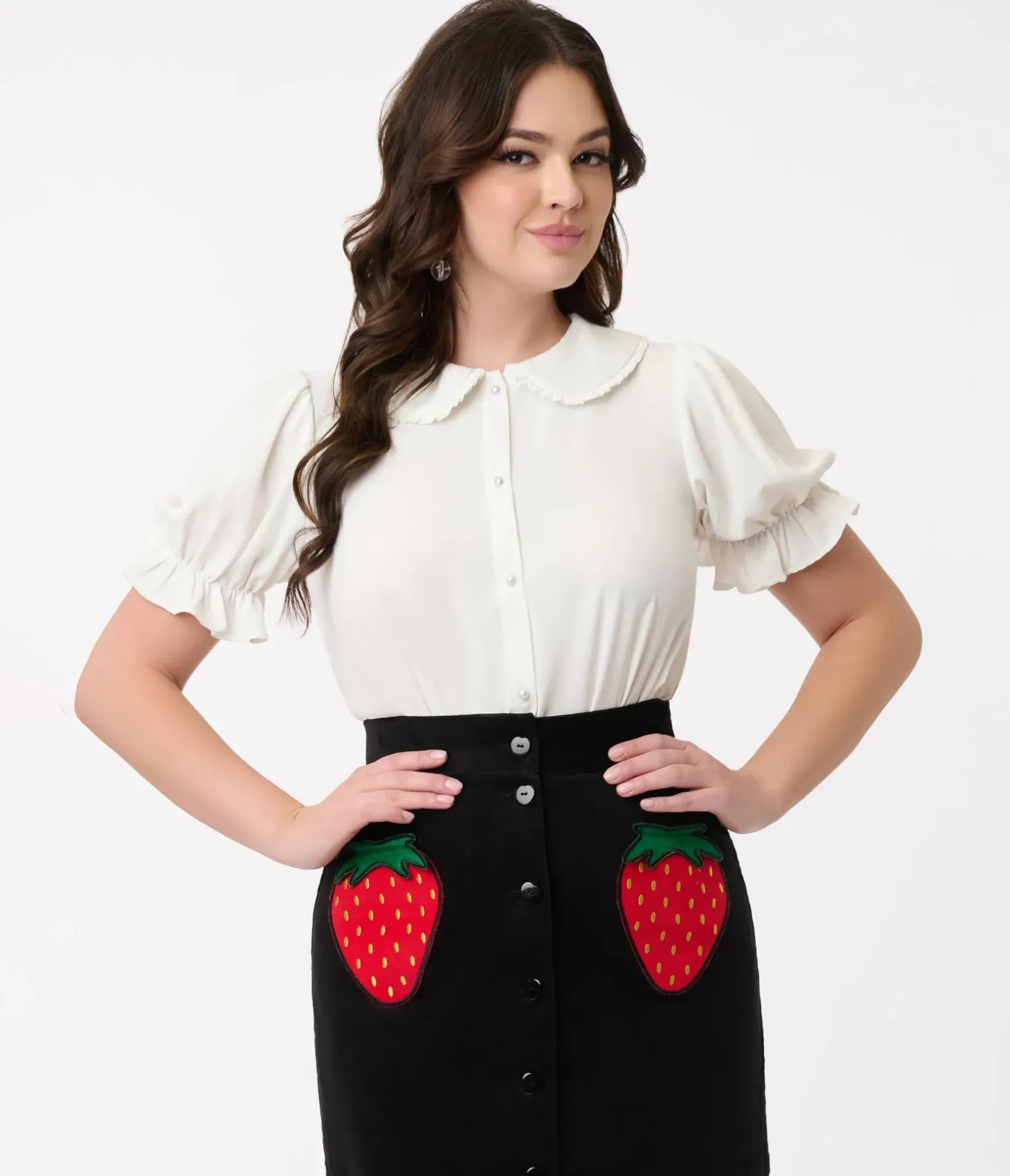 Unique Vintage Blouses>Smak Parlour Ivory Puff Sleeve Blouse