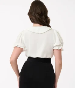 Unique Vintage Blouses>Smak Parlour Ivory Puff Sleeve Blouse