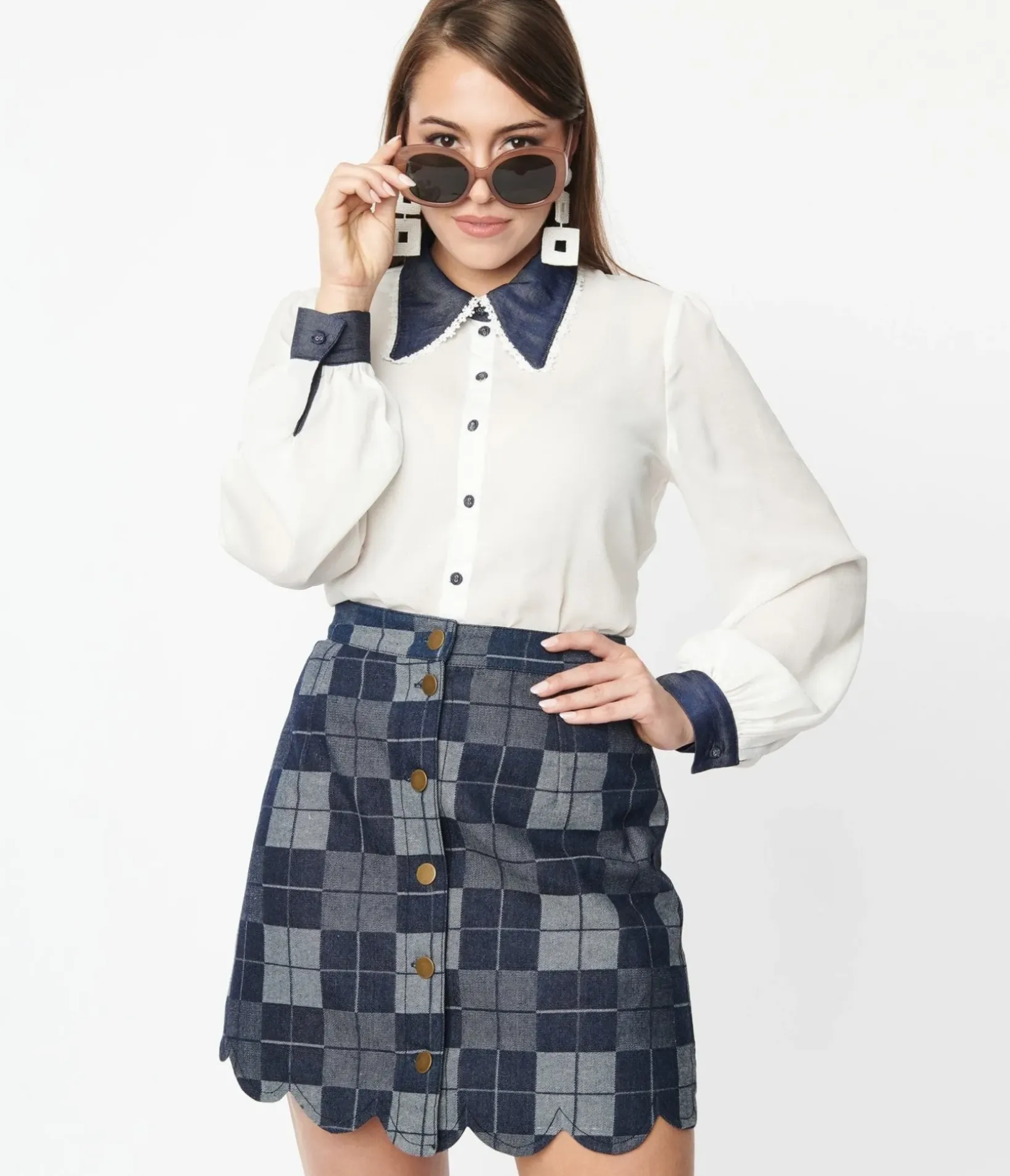 Unique Vintage Work Wear>Smak Parlour Ivory Sheer Blouse