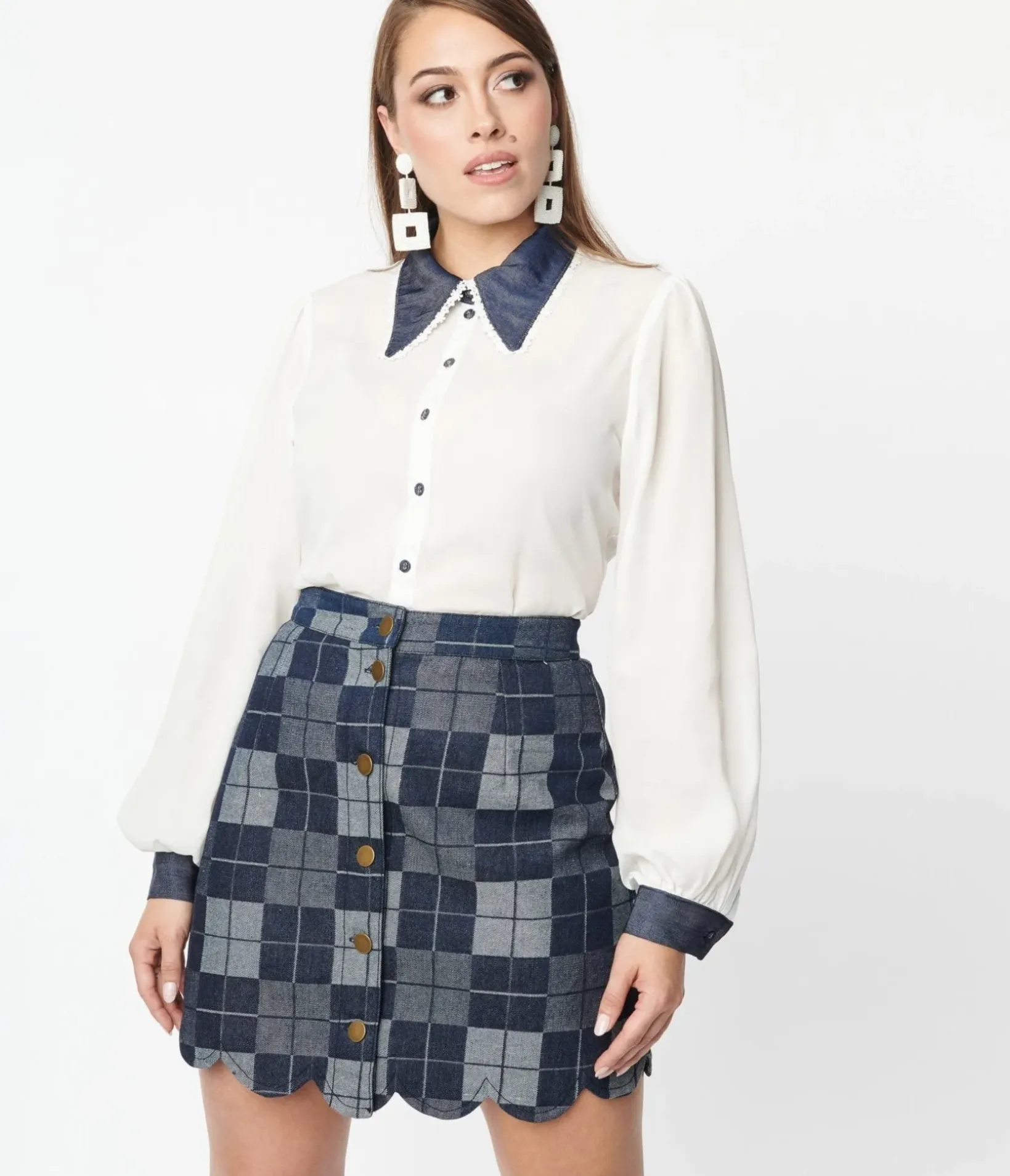 Unique Vintage Work Wear>Smak Parlour Ivory Sheer Blouse