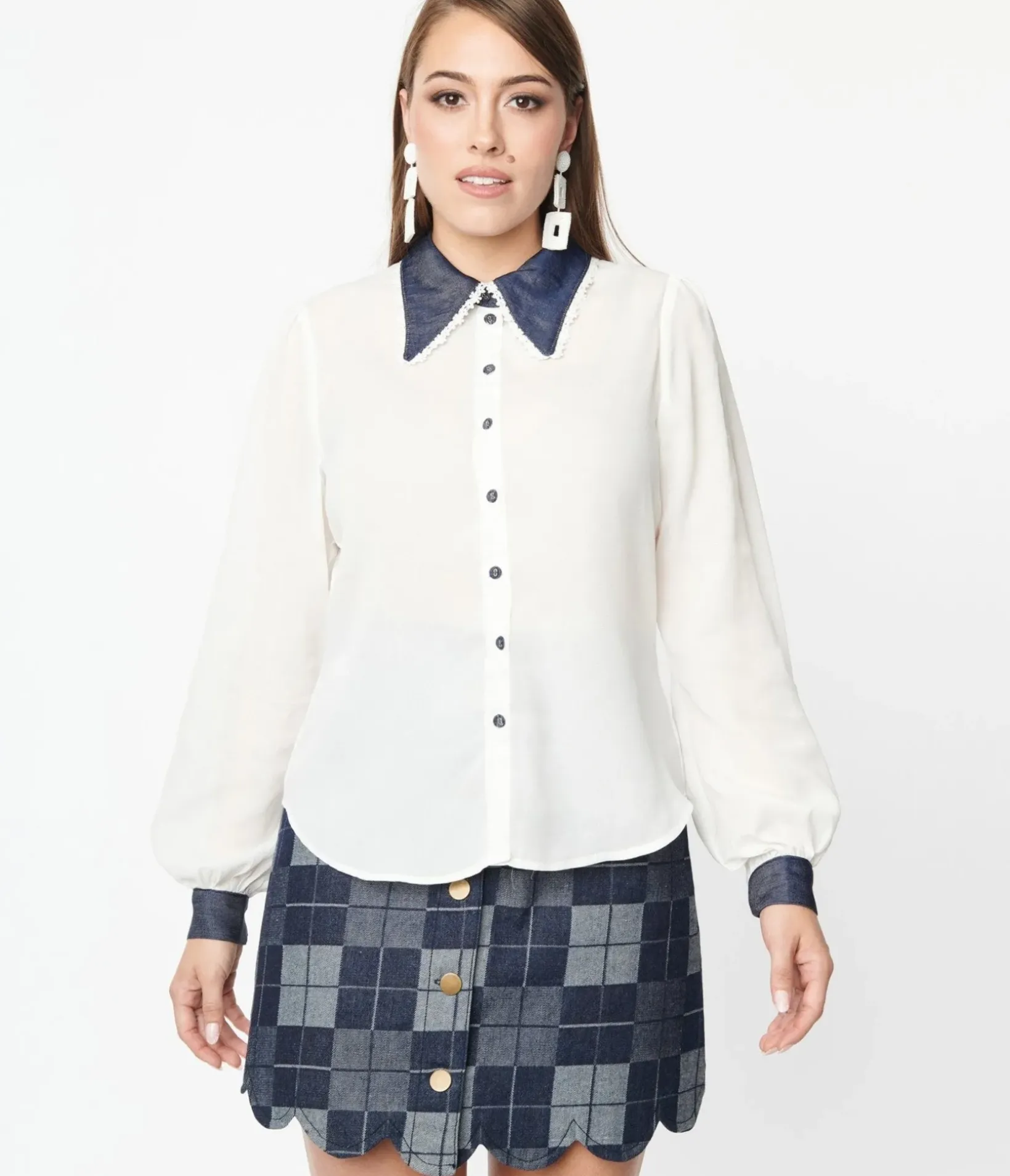 Unique Vintage Work Wear>Smak Parlour Ivory Sheer Blouse