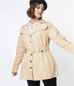 Unique Vintage Coats & Jackets>Smak Parlour Khaki Belted Trench Coat