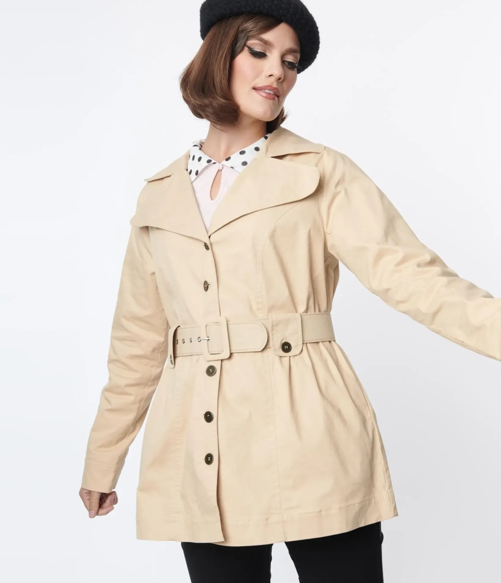Unique Vintage Coats & Jackets>Smak Parlour Khaki Belted Trench Coat