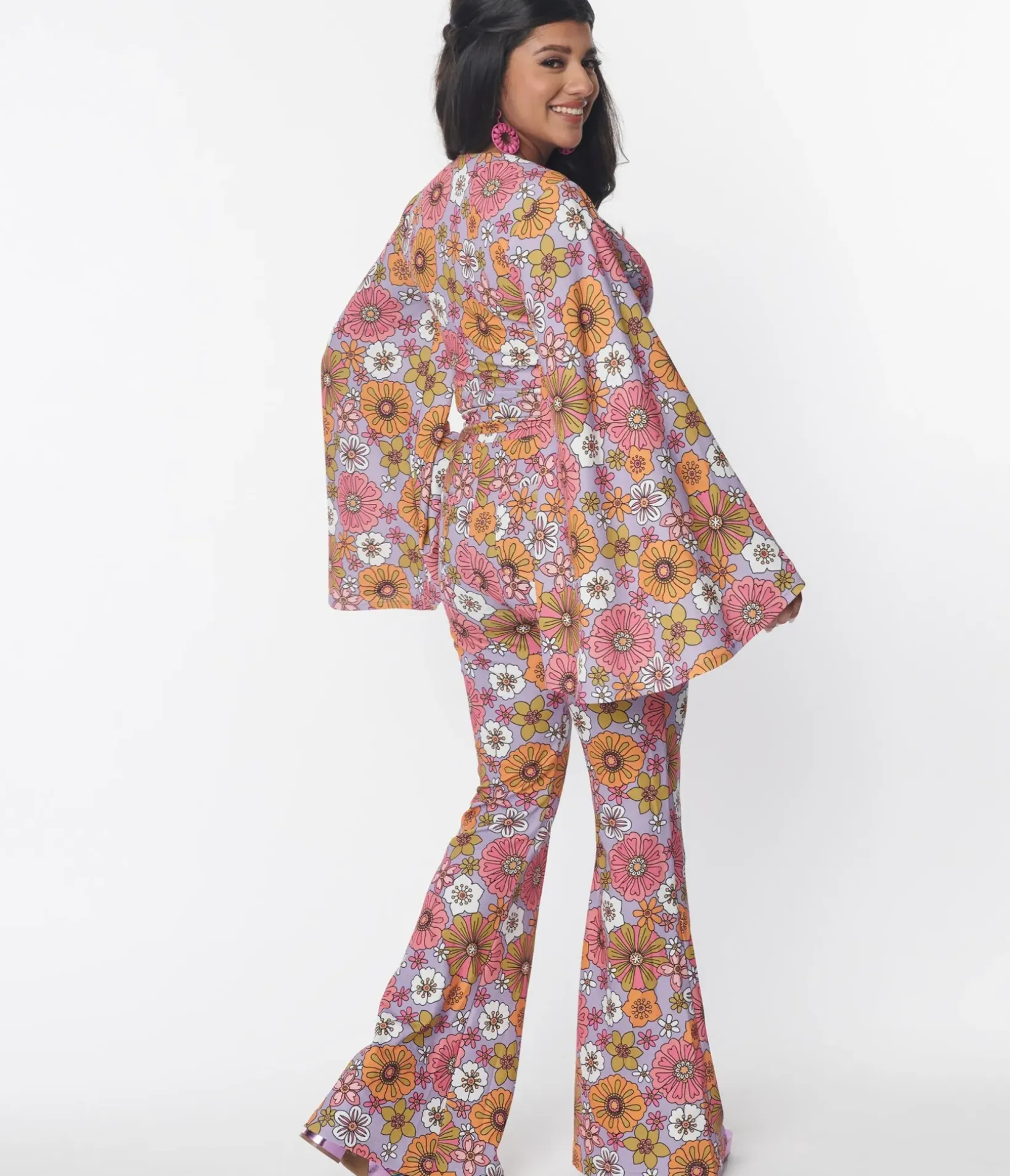 Unique Vintage Pants>Smak Parlour Lavender Retro Bloom Zipper Pocket Flare Pants
