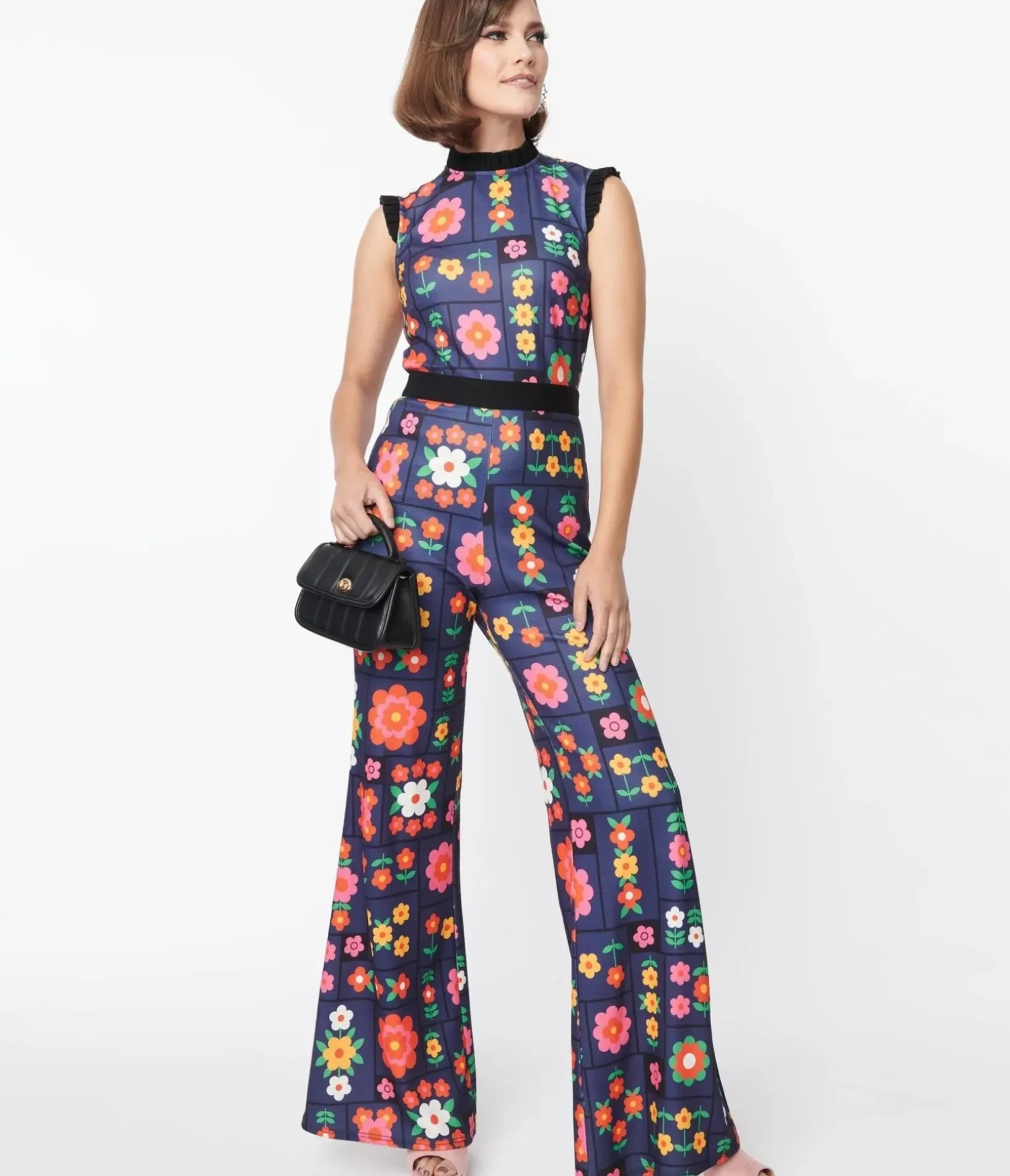 Unique Vintage Rompers & Jumpsuits>Smak Parlour Navy & Floral Wallpaper Back Bow Jumpsuit