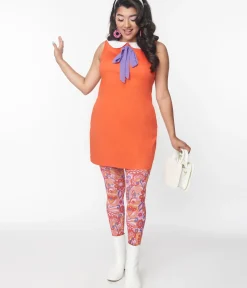 Unique Vintage Pocket Dresses|Everyday Dresses>Smak Parlour Orange & Purple Tie Neck Shift Dress