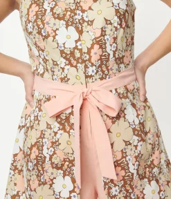 Unique Vintage Rompers & Jumpsuits|All Things Pink>Smak Parlour Pink & Brown Floral Sweet & Sassy Skirted Romper