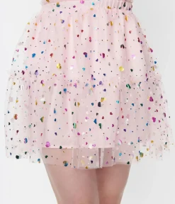 Unique Vintage Skirts|All Things Pink>Smak Parlour Pink Confetti Heart Tulle Mini Skirt