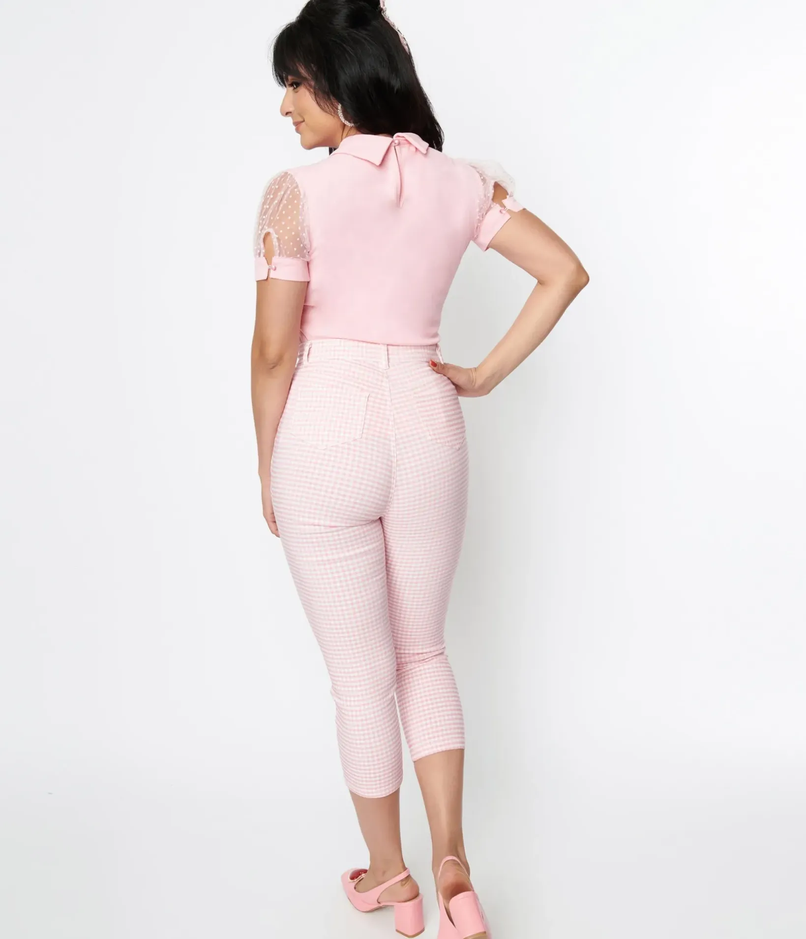 Unique Vintage All Things Pink>Smak Parlour Pink & White Gingham Capri Pants