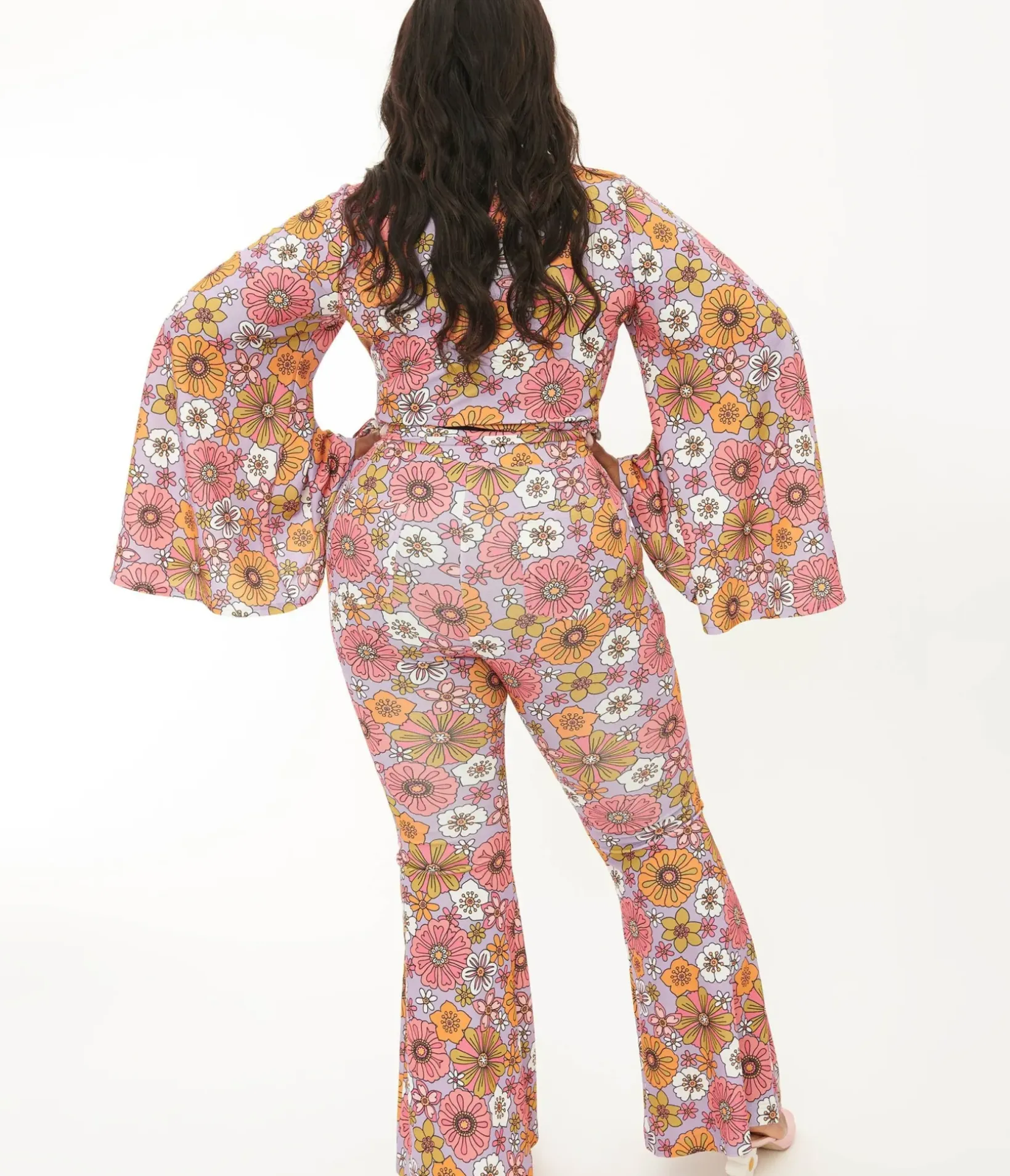 Unique Vintage Pants|Pants>Smak Parlour Plus Lavender Retro Bloom Zipper Pocket Flare Pants