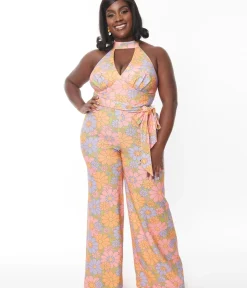 Unique Vintage Rompers & Jumpsuits|Rompers & Jumpsuits>Smak Parlour Plus Size Avocado Green & Multicolor Daisy Glamour Goddess Jumpsuit